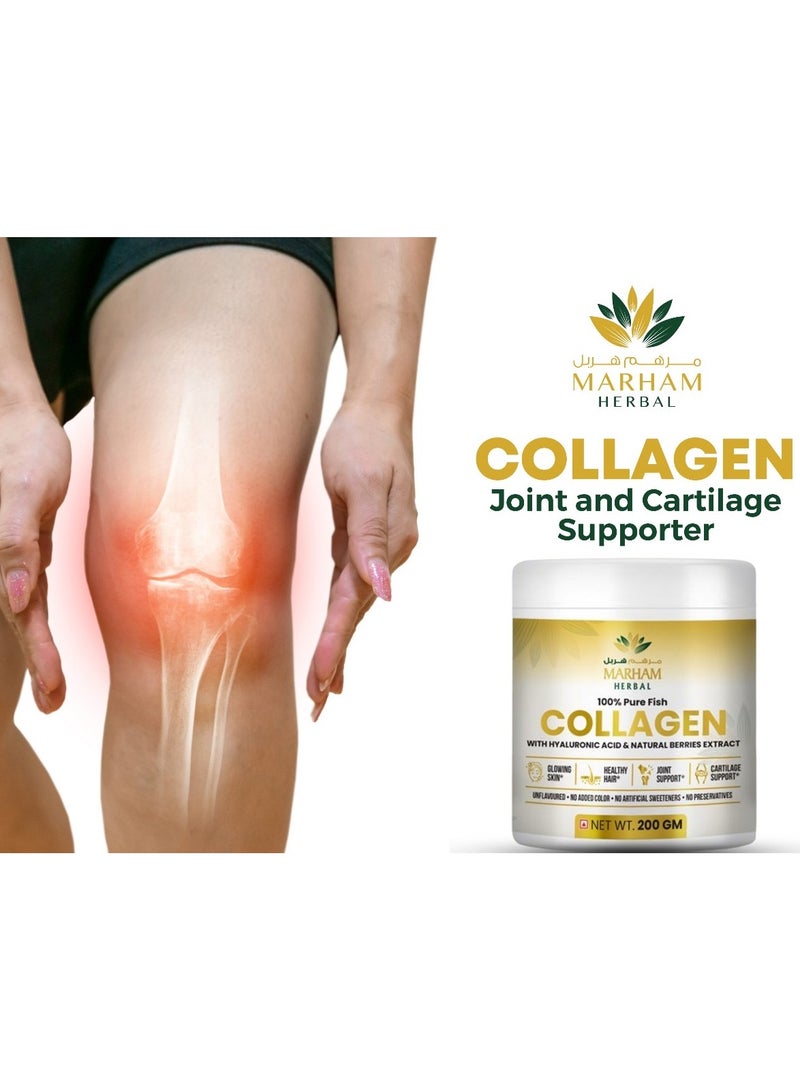 100% Pure Fish Collagen With Hyaluronic Acid & Natural Berries Extract for Glowing Skin, Healthy Hair, Joint Support and Cartilage Support | 200G