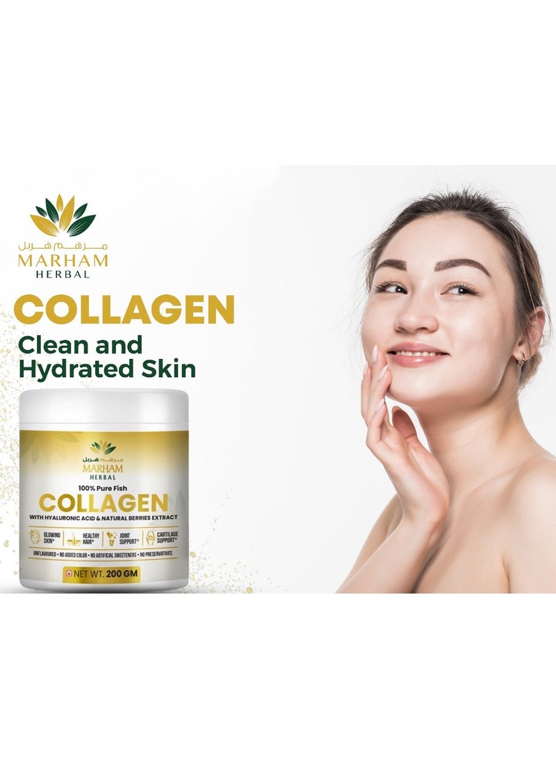 100% Pure Fish Collagen With Hyaluronic Acid & Natural Berries Extract for Glowing Skin, Healthy Hair, Joint Support and Cartilage Support | 200G