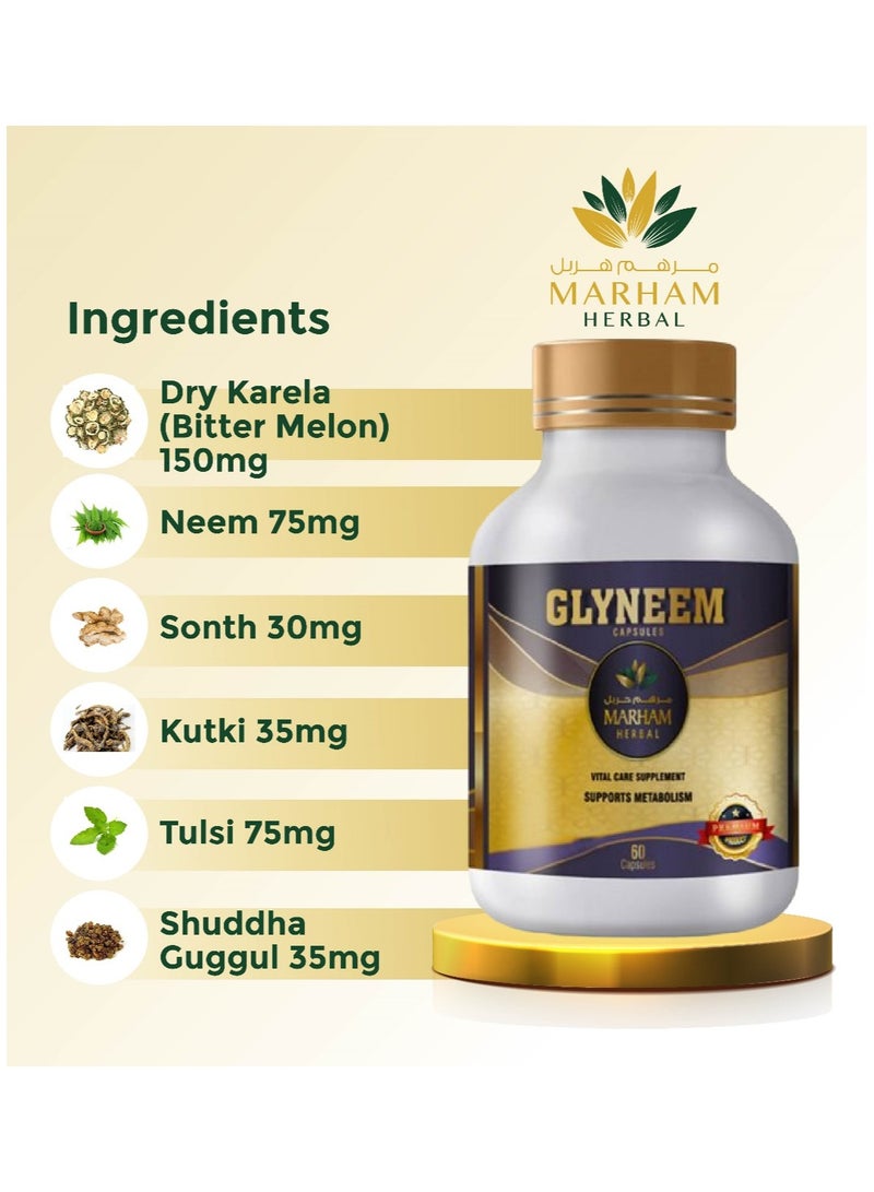 Glyneem Capsule: Vital Care Supplement to Supports Metabolism & Diabetic Support Formula | 60 Tablets