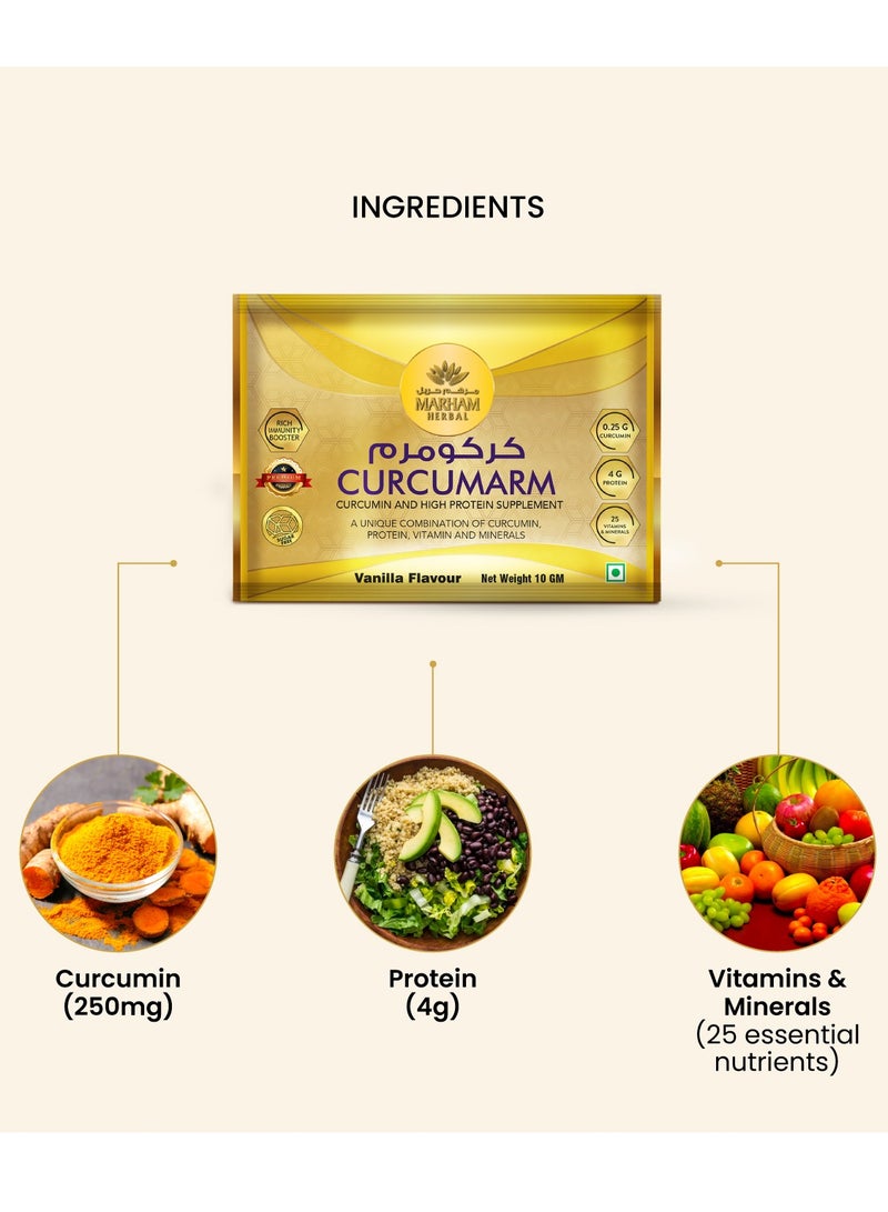 Curcumarm Sachet: Curcumin and High Protein Supplement | Rich Immunity Booster | 0.25G Curcumin, 4G Protein & 25 Minerals and Vitamins (30 Sachets)