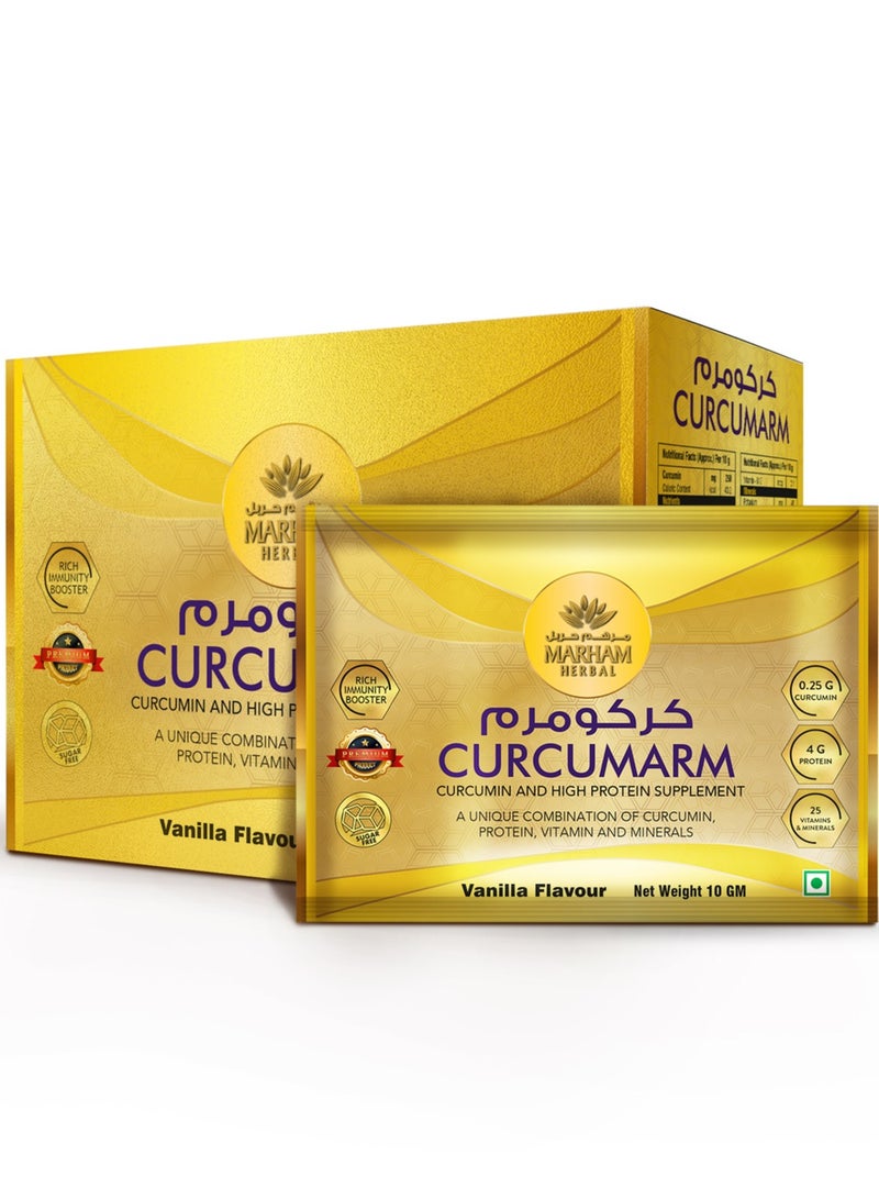 Curcumarm Sachet: Curcumin and High Protein Supplement | Rich Immunity Booster | 0.25G Curcumin, 4G Protein & 25 Minerals and Vitamins (30 Sachets)