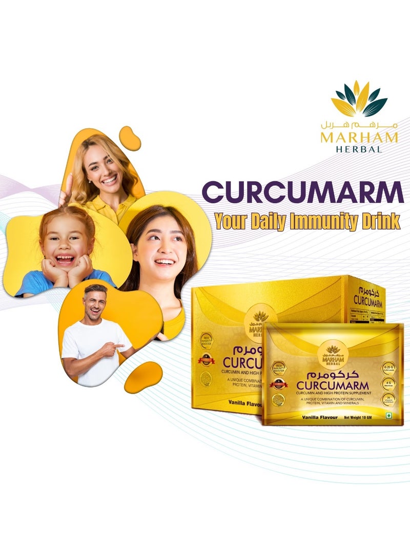 Curcumarm Sachet: Curcumin and High Protein Supplement | Rich Immunity Booster | 0.25G Curcumin, 4G Protein & 25 Minerals and Vitamins (30 Sachets)