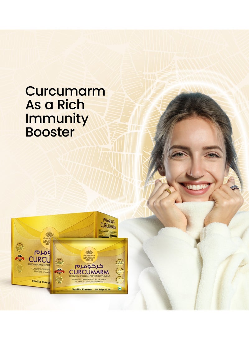 Curcumarm Sachet: Curcumin and High Protein Supplement | Rich Immunity Booster | 0.25G Curcumin, 4G Protein & 25 Minerals and Vitamins (30 Sachets)