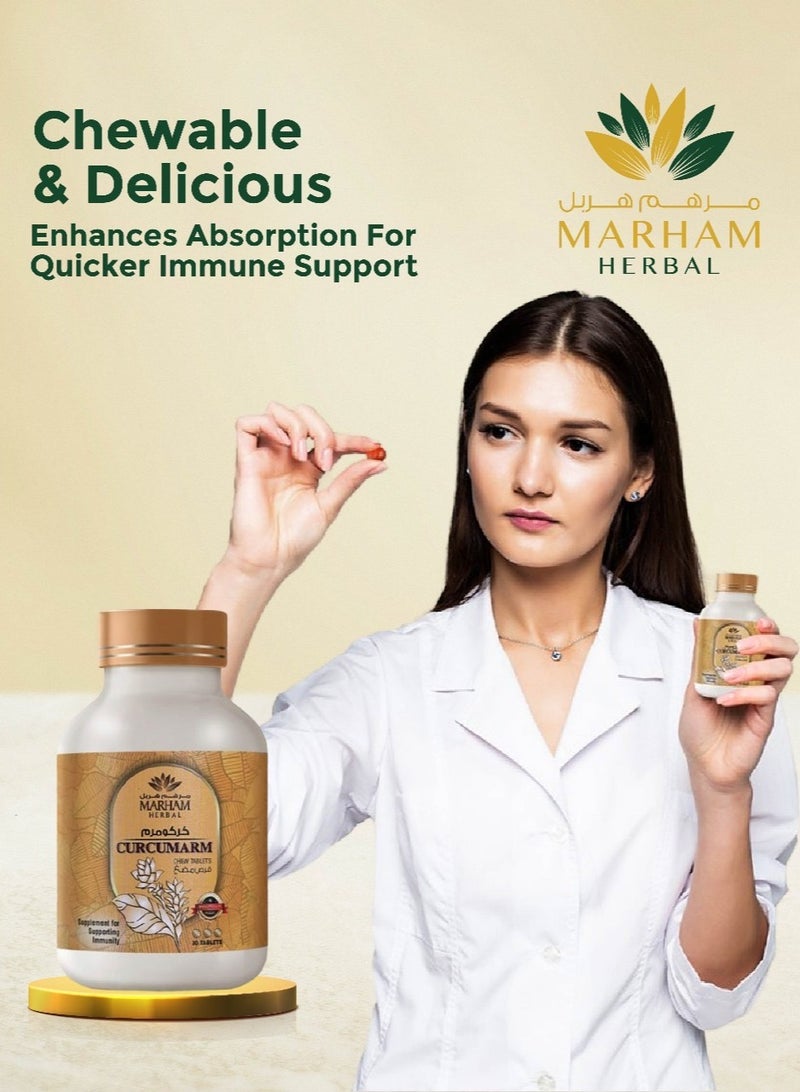 Curcumarm Chewable Tablet: Supplement for Supporting Immunity | Immune Booster with Curcumin, Ginger, Mint, Cinnamon, Pippali Combination - Dietary Supplements for Immune Support (30 Tablets)