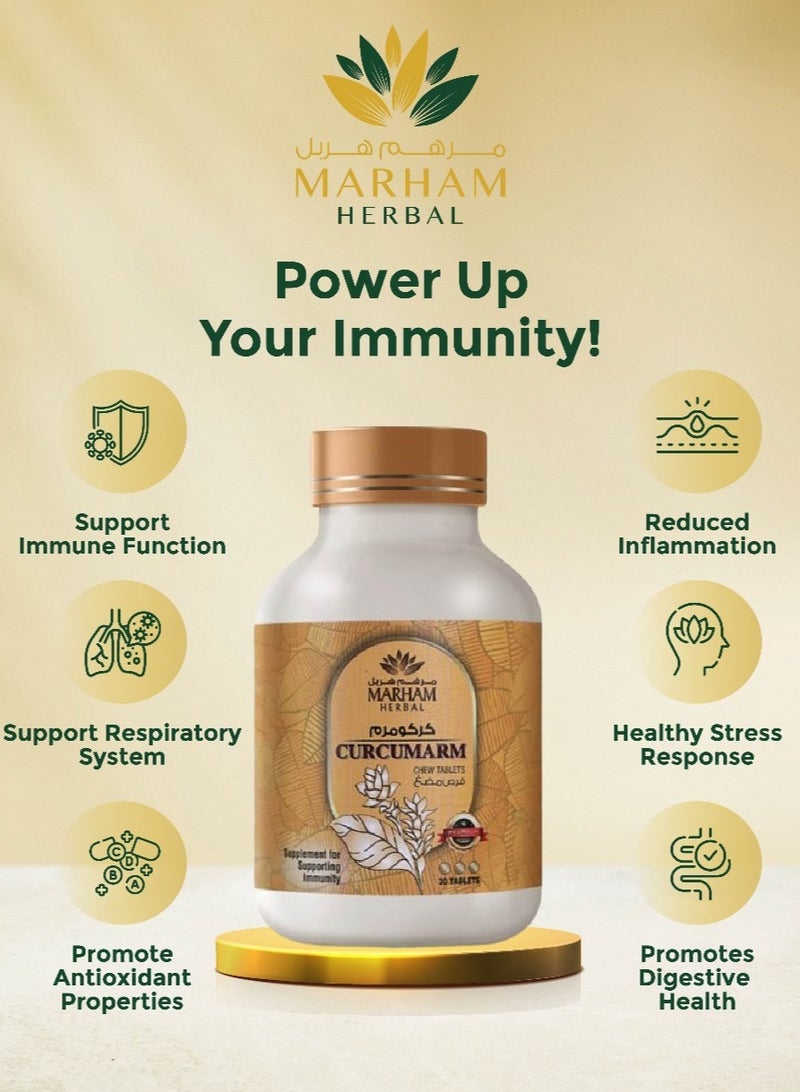 Curcumarm Chewable Tablet: Supplement for Supporting Immunity | Immune Booster with Curcumin, Ginger, Mint, Cinnamon, Pippali Combination - Dietary Supplements for Immune Support (30 Tablets)