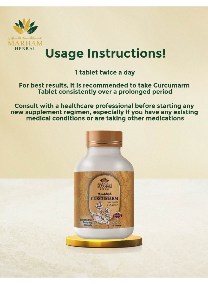 Curcumarm Chewable Tablet: Supplement for Supporting Immunity | Immune Booster with Curcumin, Ginger, Mint, Cinnamon, Pippali Combination - Dietary Supplements for Immune Support (30 Tablets)