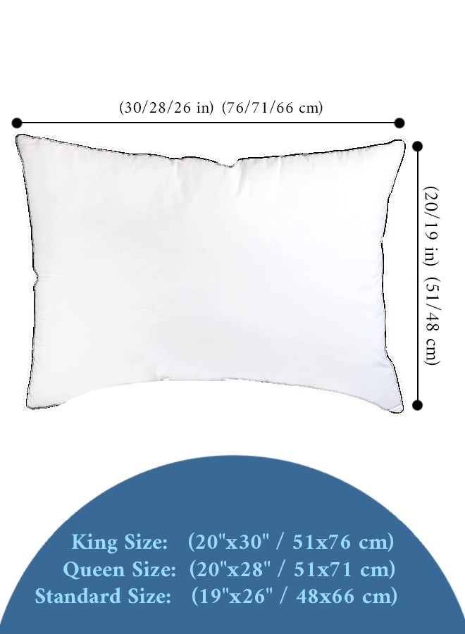 Set of 2 Premium Down Alternative Filled Bed Pillows in White with Breathable Cover, Double Piping, and Plush Bounce-Back Design, Available in 9 Sizes