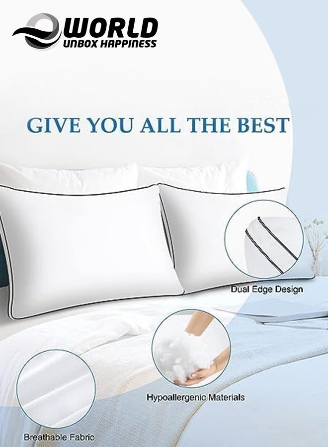 Set of 2 Premium Down Alternative Filled Bed Pillows in White with Breathable Cover, Double Piping, and Plush Bounce-Back Design, Available in 9 Sizes