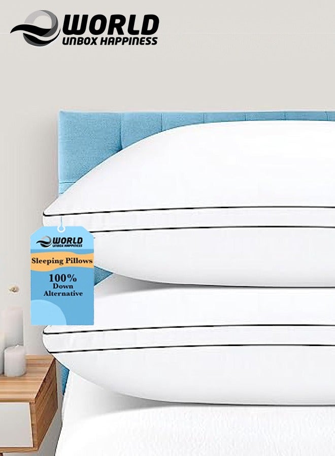 Set of 2 Premium Down Alternative Filled Bed Pillows in White with Breathable Cover, Double Piping, and Plush Bounce-Back Design, Available in 9 Sizes