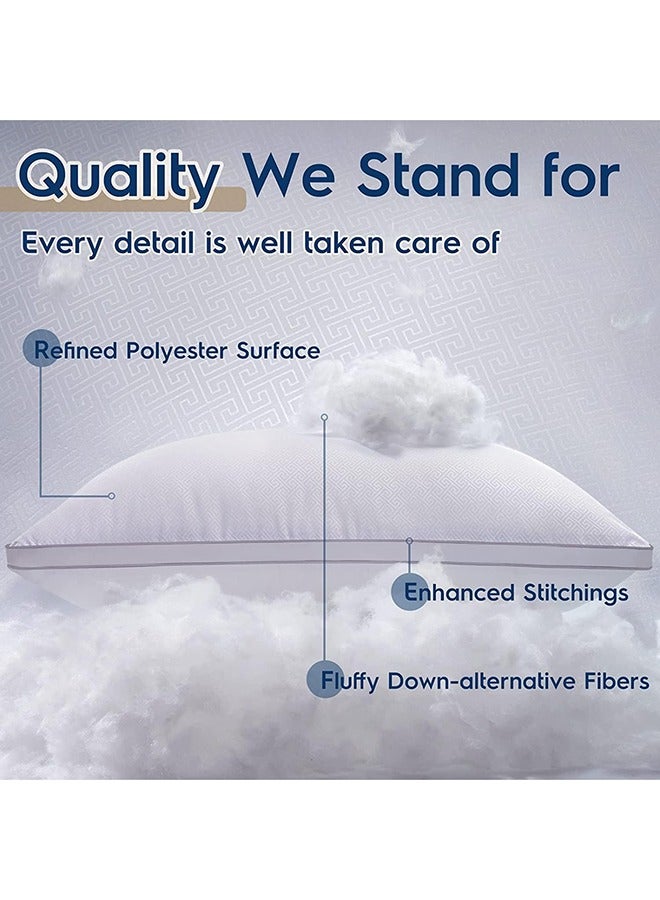 Set of 2 Premium Down Alternative Filled Bed Pillows in White with Breathable Cover, Double Piping, and Plush Bounce-Back Design, Available in 9 Sizes