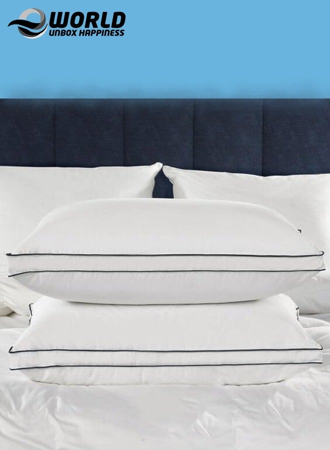 Set of 2 Premium Down Alternative Filled Bed Pillows in White with Breathable Cover, Double Piping, and Plush Bounce-Back Design, Available in 9 Sizes