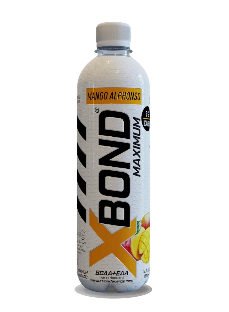 X-BOND 9g BCAA + EAA Mango Alphonso Maximum Recovery Non Carbonated Drink Maximum Amino Drink Electrolytes Drink 16 fl oz 500 ml Sugar Free 34 Calories 60 Mg