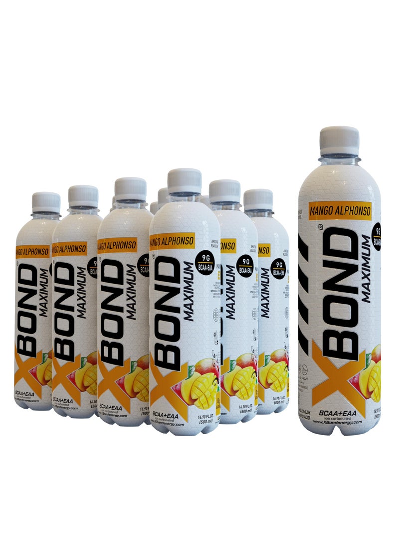 X-BOND 9g BCAA + EAA Mango Alphonso Maximum Recovery Non Carbonated Drink Maximum Amino Drink Electrolytes Drink 16 fl oz 500 ml Sugar Free 34 Calories 60 Mg