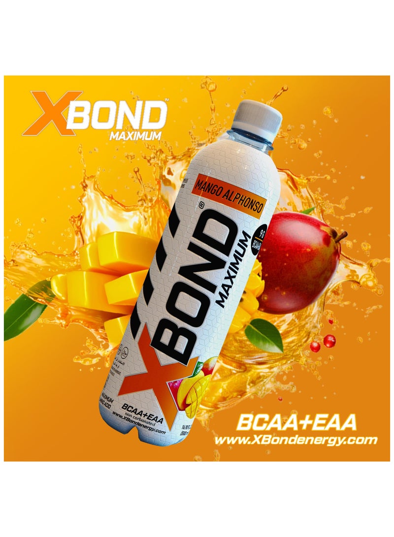 X-BOND 9g BCAA + EAA Mango Alphonso Maximum Recovery Non Carbonated Drink Maximum Amino Drink Electrolytes Drink 16 fl oz 500 ml Sugar Free 34 Calories 60 Mg
