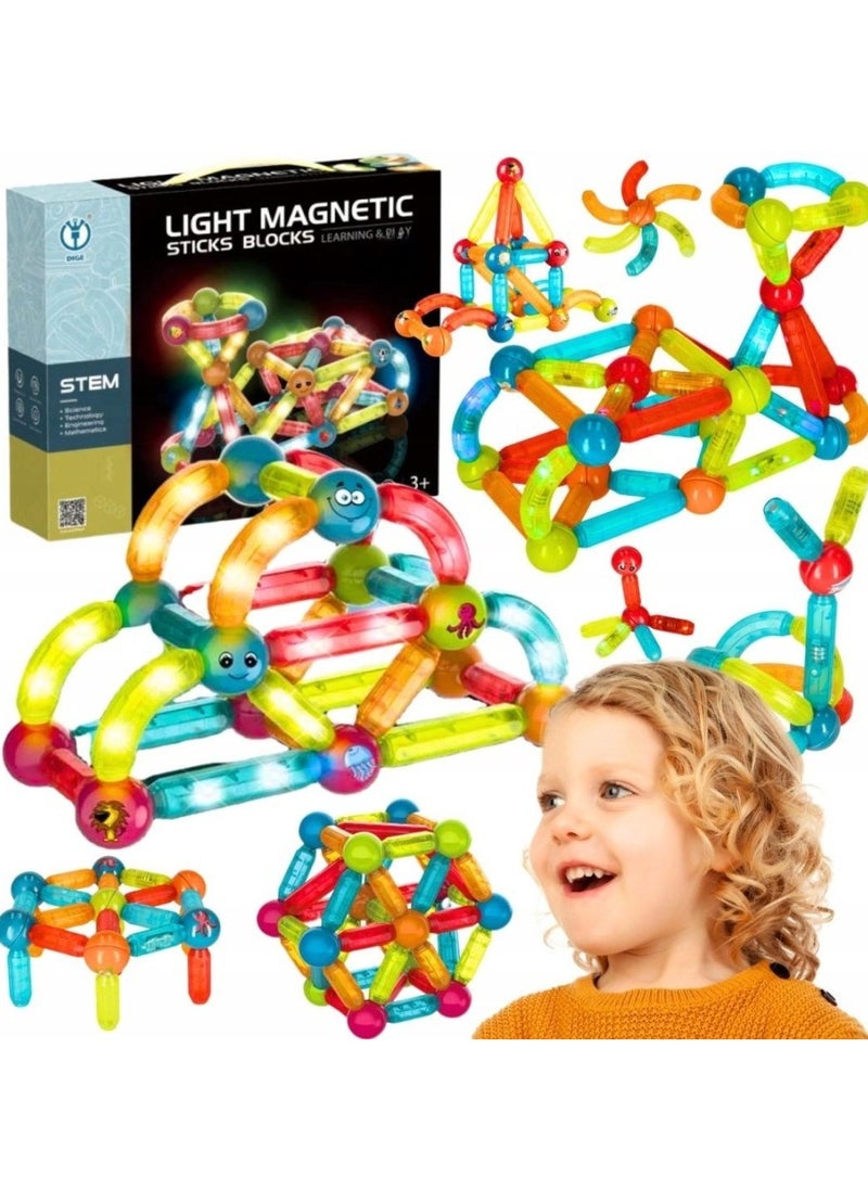 52 PCS Magnetic Tiles & Blocks for Kids - Magic Magnetic Building Set with 3D Construction, Educational Building Blocks for Toddlers 3+ Years, STEM Learning Toy with Creative Fun