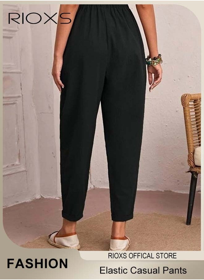 Women Casual Pants, Regular Fit Basic Trousers With Front Pockets, Women's Dual Pockets Cotton Linen Harem Pants, Ladies High Waisted Pants Trousers, Lounge Trousers For Women Work And Daily Wear