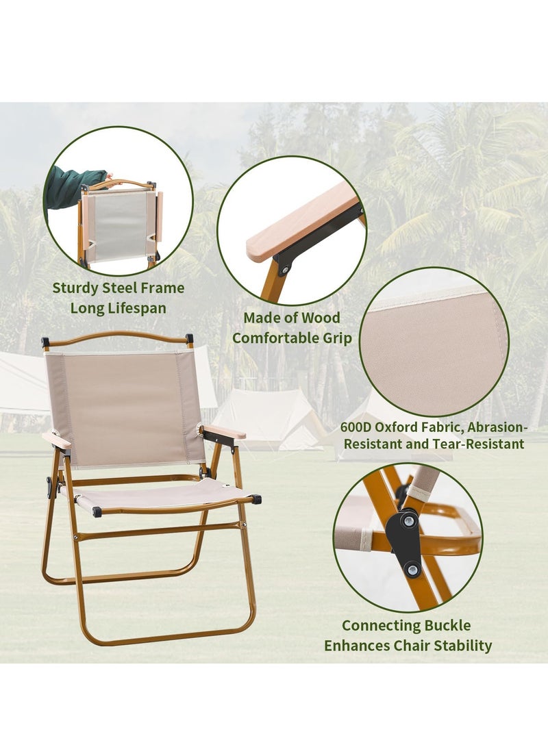 Portable Folding Camping Chair Foldable Fishing Camping Chair with Wooden Handle Aluminum Bracket Stable Outdoor Picnic Chair For BBQ Beach Chair Lightweight Outdoor