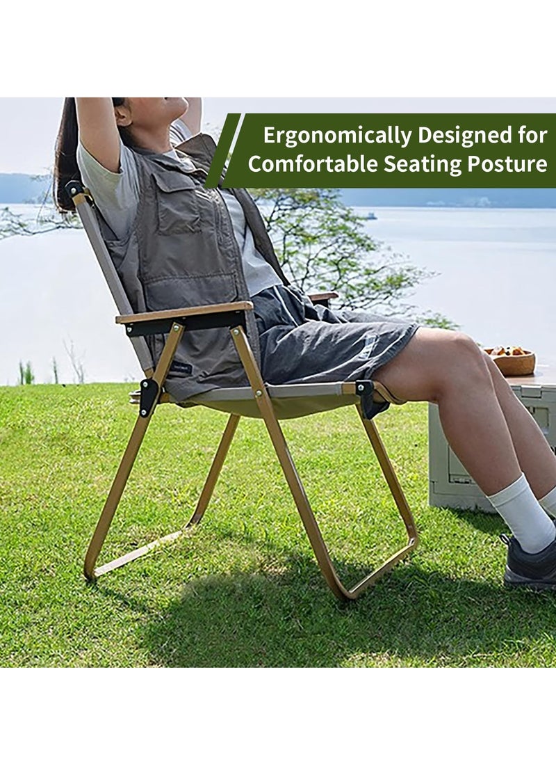 Portable Folding Camping Chair Foldable Fishing Camping Chair with Wooden Handle Aluminum Bracket Stable Outdoor Picnic Chair For BBQ Beach Chair Lightweight Outdoor