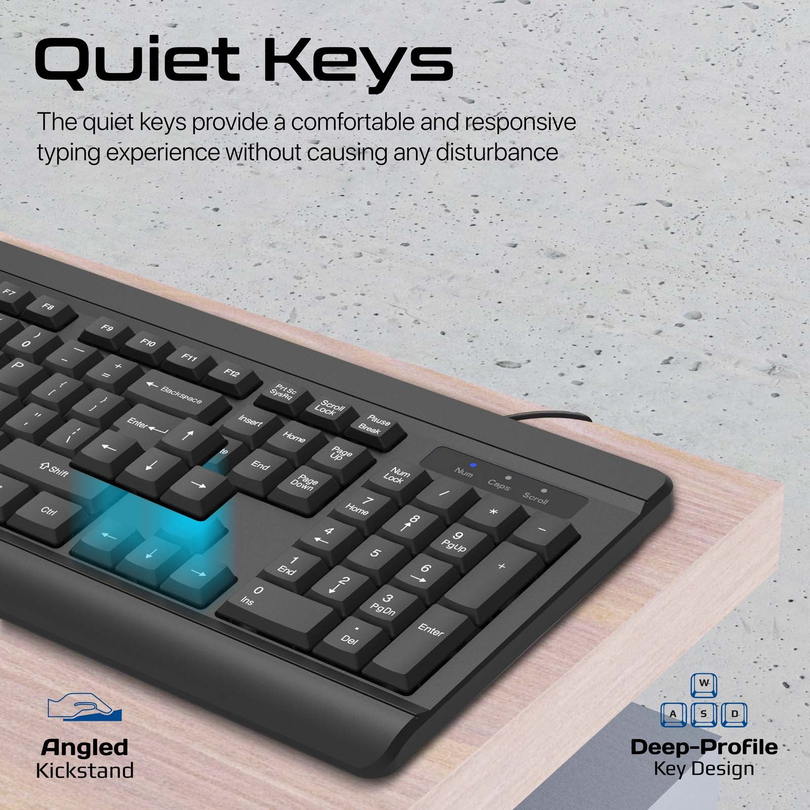 Silent Wired Keyboard with Ambidextrous 1200 DPI Mouse, Silicone Grip and Spill-Resistant, Combo-CM6 Black