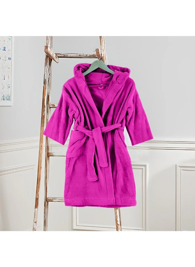 Daffodil (Fuchsia Pink) Premium 6 yr Kids Hooded Bathrobe 100% Terry Cotton, Highly Absorbent and Quick dry, Hotel and Spa Quality Bathrobe for Boy and Girl-400 Gsm