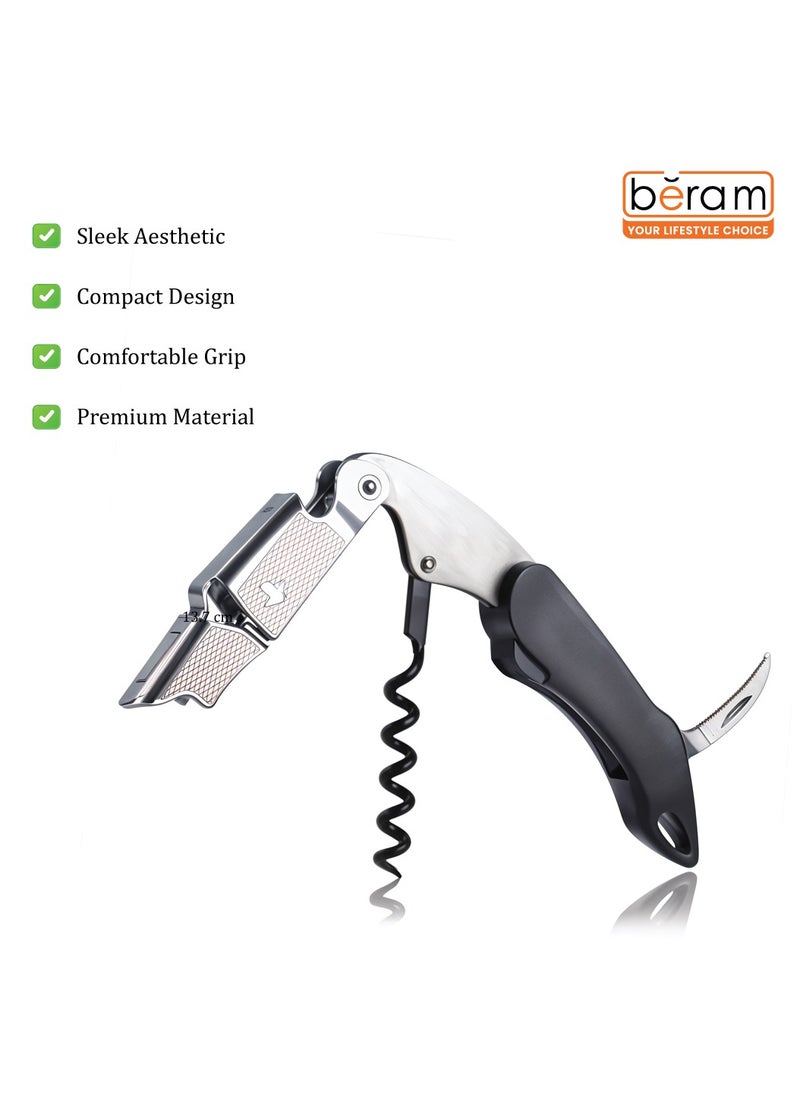 Multifunctional Opener, Waiters Corkscrew, Heavy Duty Stainless Steel Hinges, Bottle, Cork, Key Openers for Restaurant Waiters, Sommelier, Bartenders, Black