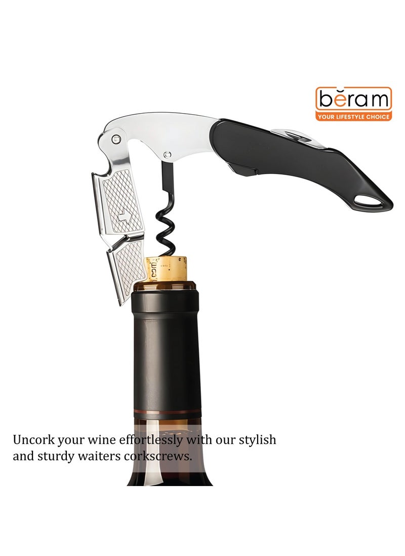 Multifunctional Opener, Waiters Corkscrew, Heavy Duty Stainless Steel Hinges, Bottle, Cork, Key Openers for Restaurant Waiters, Sommelier, Bartenders, Black