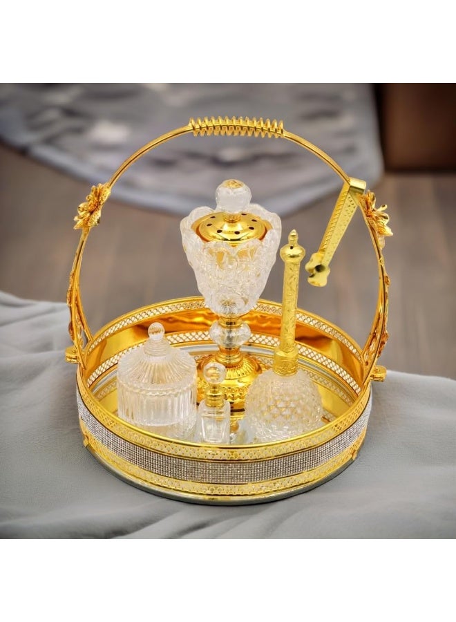 Alsaqer Luxury Crystal Bakhoor Burner, Holder, Tong, Diffuser, Fragrance Bottle and  Glass Basket for Home, Decor and Wedding Gift, Bakhoor  Burner