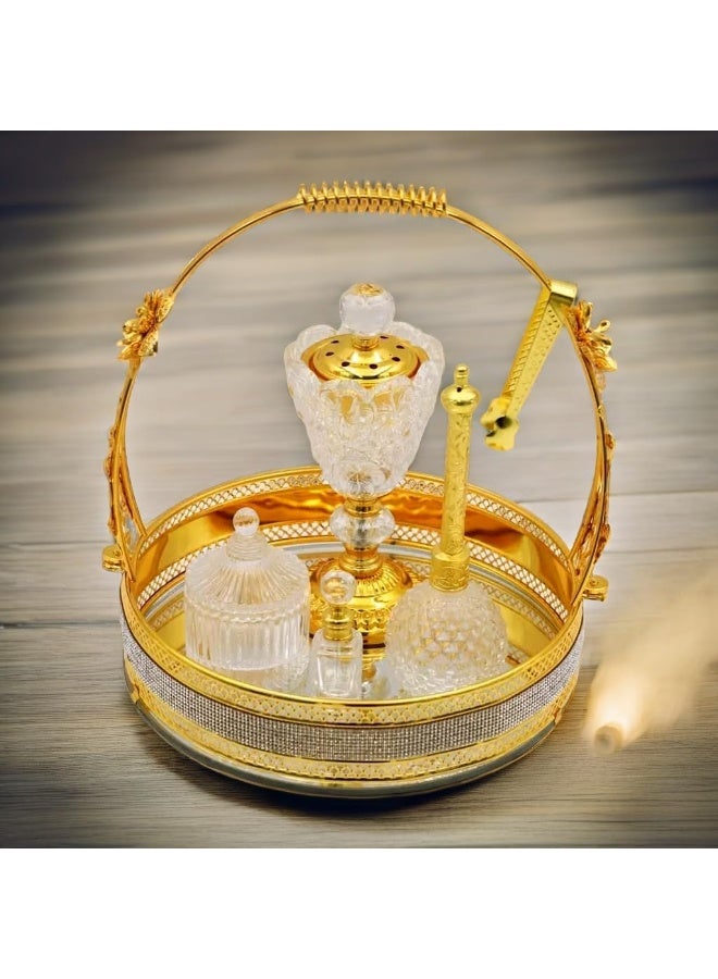 Alsaqer Luxury Crystal Bakhoor Burner, Holder, Tong, Diffuser, Fragrance Bottle and  Glass Basket for Home, Decor and Wedding Gift, Bakhoor  Burner