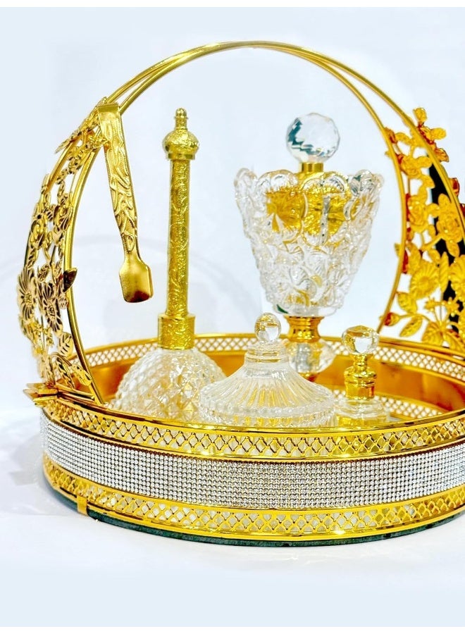 Alsaqer Luxury Crystal Bakhoor Burner, Holder, Tong, Diffuser, Fragrance Bottle and  Glass Basket for Home, Decor and Wedding Gift, Bakhoor  Burner