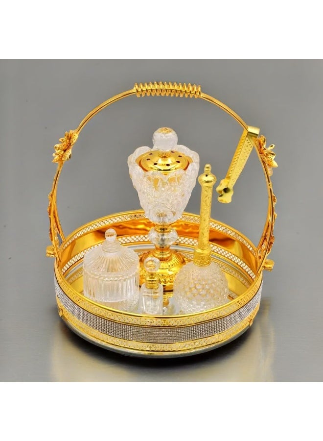 Alsaqer Luxury Crystal Bakhoor Burner, Holder, Tong, Diffuser, Fragrance Bottle and  Glass Basket for Home, Decor and Wedding Gift, Bakhoor  Burner