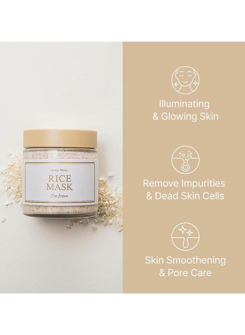 Rice Mask Gentle Exfoliating Wash Off Facial Mask for Dull, Rough Skin, Pore Clearing, Remove Dead Skin Cells, Uneven Skin Tone, Smooth Skin, Moiustirinzg, Radiant 110G