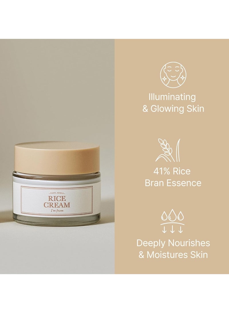 Rice Cream 41% Rice Bran Essence with Ceramide, Glowing Look, Improves Moisture Skin Barrier, Nourishes Deeply, Smoothening to Even Out Skin Tone, K Beauty 50g