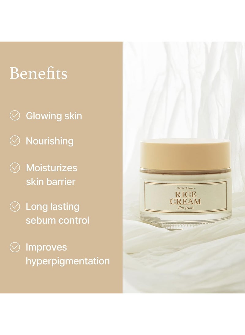 Rice Cream 41% Rice Bran Essence with Ceramide, Glowing Look, Improves Moisture Skin Barrier, Nourishes Deeply, Smoothening to Even Out Skin Tone, K Beauty 50g