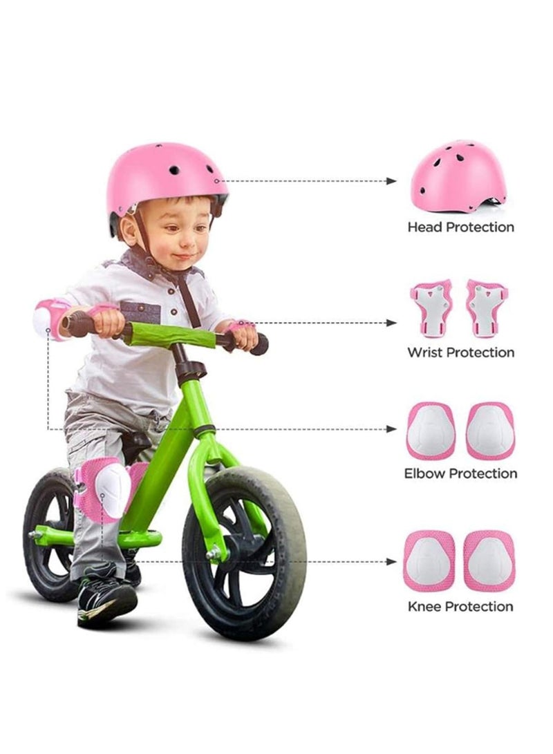 Bike Skateboard Helmet Knee Pads Setfor Girl Kids, Helmet Elbow Pads Wrist Guards Adjustable Protective Gear Set for Sport Cycling Bike Roller Skating Scooter