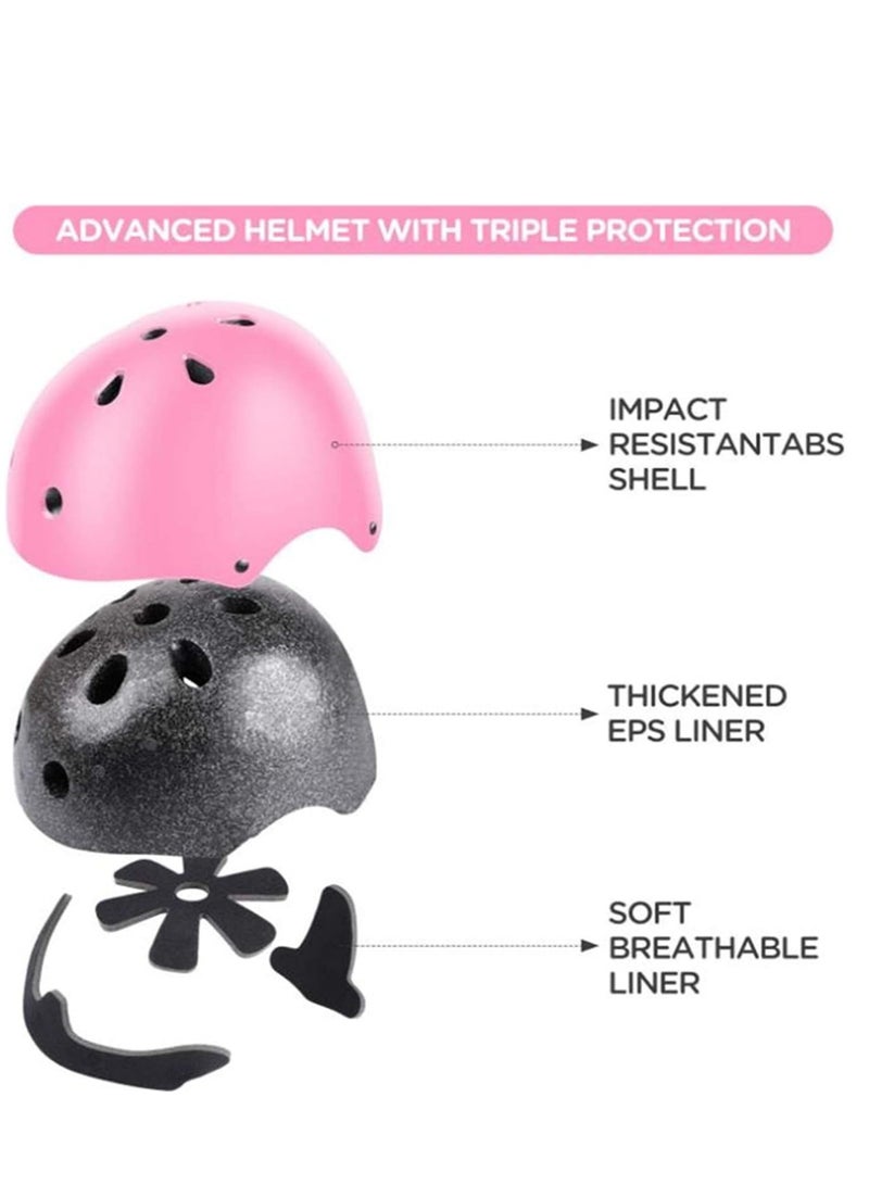 Bike Skateboard Helmet Knee Pads Setfor Girl Kids, Helmet Elbow Pads Wrist Guards Adjustable Protective Gear Set for Sport Cycling Bike Roller Skating Scooter