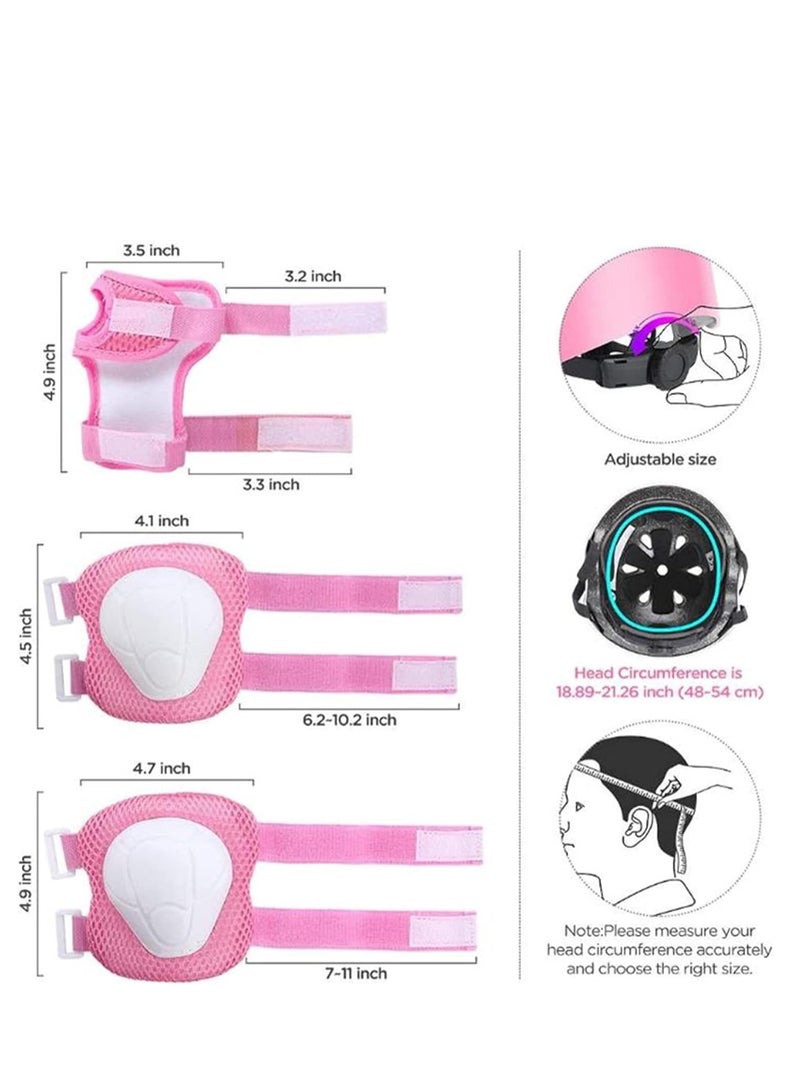 Bike Skateboard Helmet Knee Pads Setfor Girl Kids, Helmet Elbow Pads Wrist Guards Adjustable Protective Gear Set for Sport Cycling Bike Roller Skating Scooter