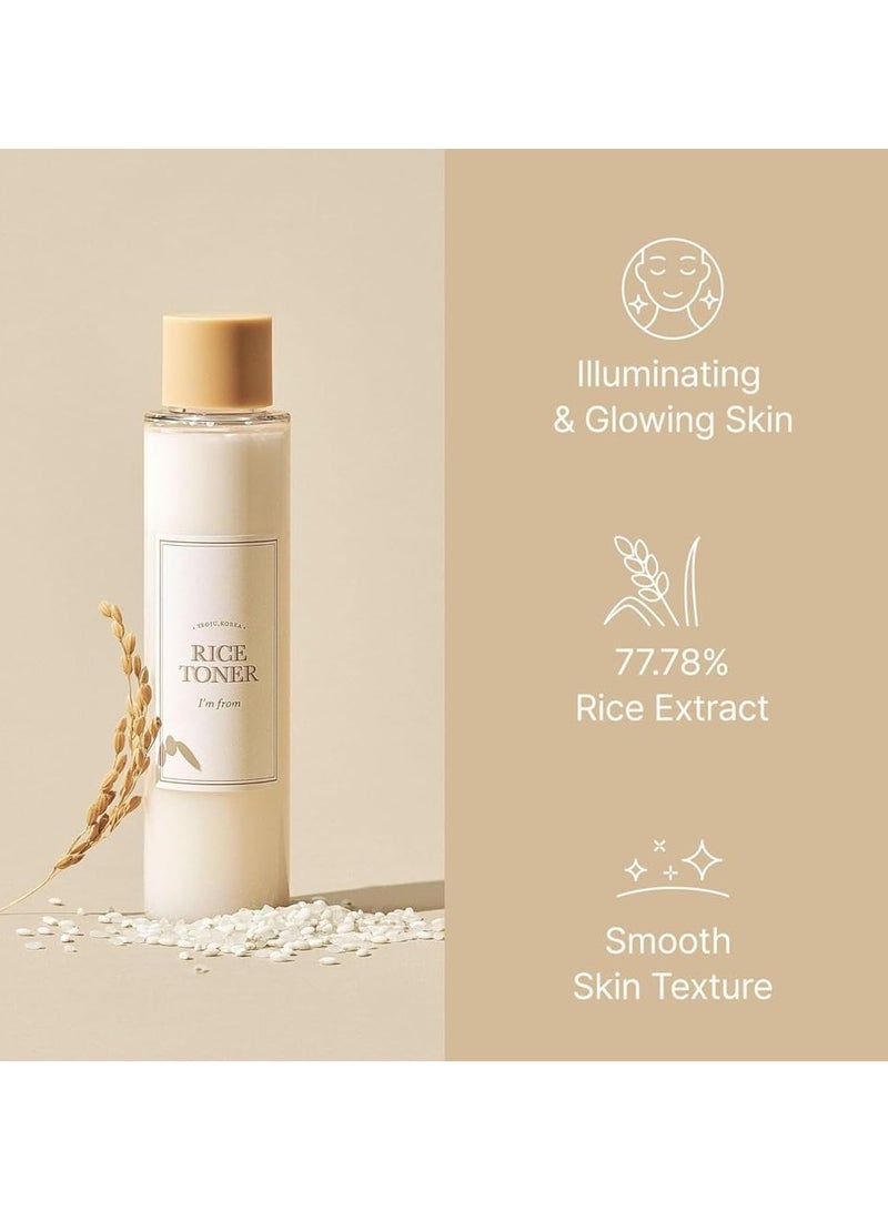 Rice Toner, Milky Toner for Glowing Skin, 77.78% Korean Rice, Glow Essence with Niacinamide, Hydrating for Sensitive, Dry, Dull, Combination Skin, Vegan, Fragrance Free, Glass Skin 150ml