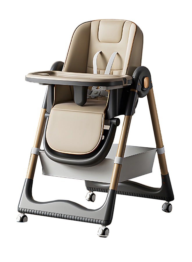 3 In 1 Baby Feeding High Chair With 8 Height Adjustable, Footrest, Tray, 160 Degree Recline, 5 Point Safety Belt And Wheels, 0 Months To 6 Years, Brown