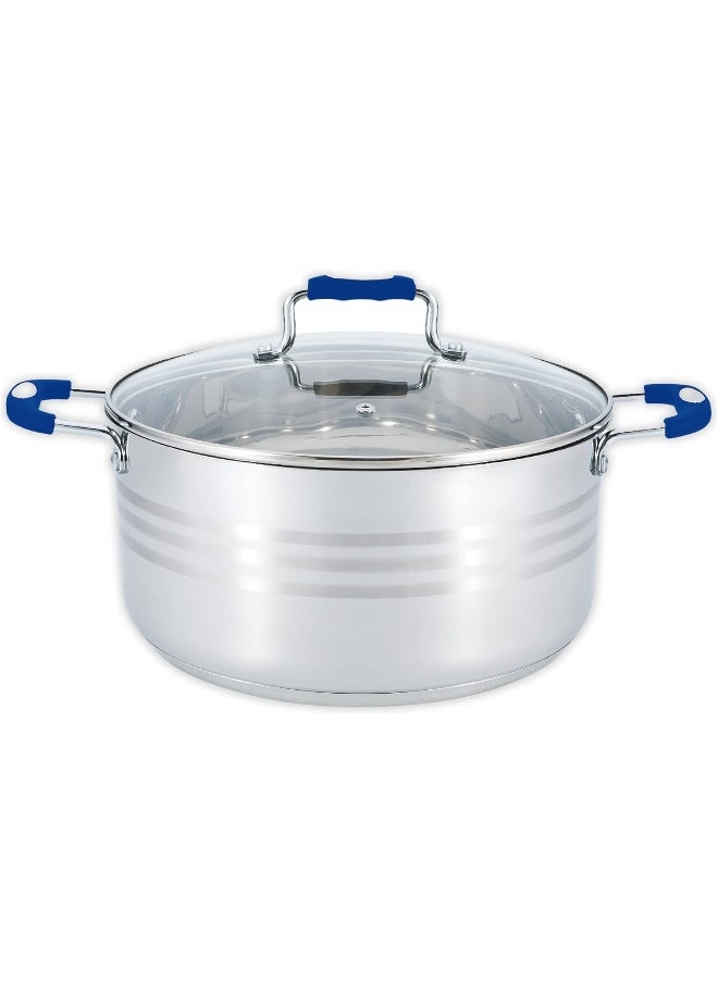 Wilson Stainless Steel Casserole 32cm W/Lid Silver/Blue Silicon Handle