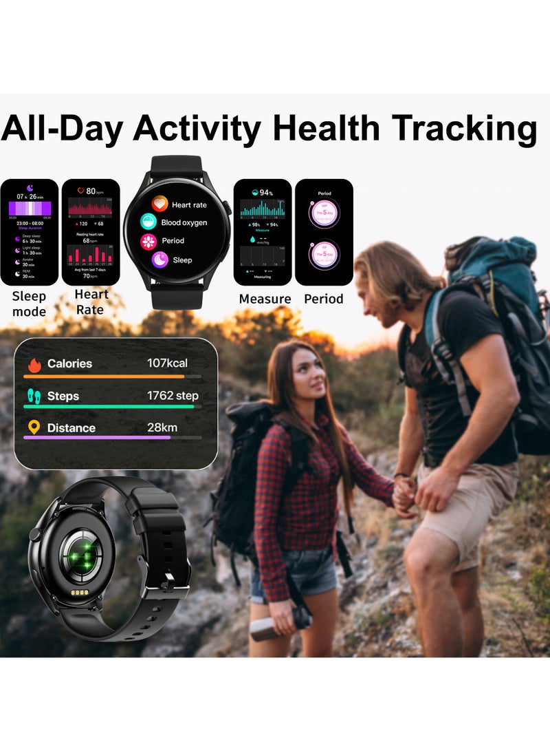 Smart Watch Men Women Dail/Answer Call Text, Waterproof 5ATM Fitness Tracker Watches, Heart Rate, Calorie, SpO2, BP, Sleep Moniter, GPS, Sport 120+ Modes, Amoled Display 1.43, IOS Android Smartwatch