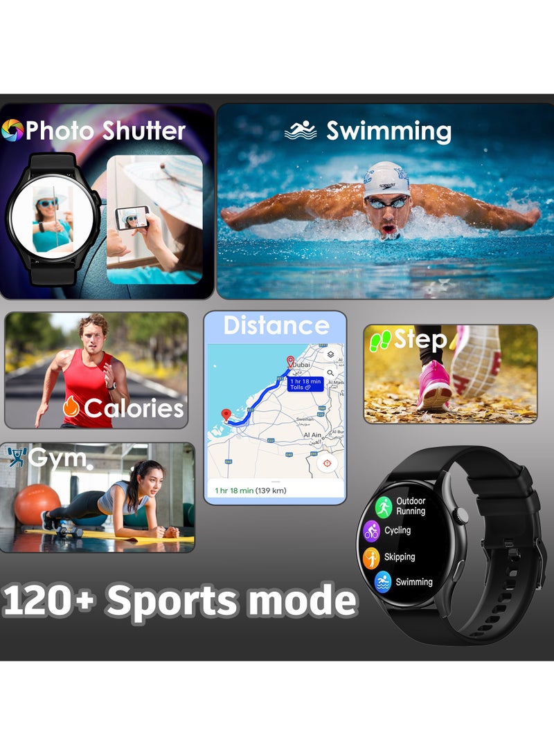 Smart Watch Men Women Dail/Answer Call Text, Waterproof 5ATM Fitness Tracker Watches, Heart Rate, Calorie, SpO2, BP, Sleep Moniter, GPS, Sport 120+ Modes, Amoled Display 1.43, IOS Android Smartwatch