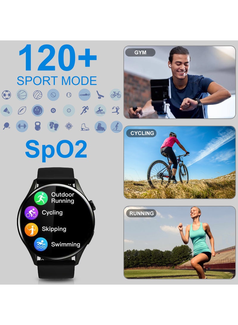 Smart Watch Men Women Dail/Answer Call Text, Waterproof 5ATM Fitness Tracker Watches, Heart Rate, Calorie, SpO2, BP, Sleep Moniter, GPS, Sport 120+ Modes, Amoled Display 1.43, IOS Android Smartwatch