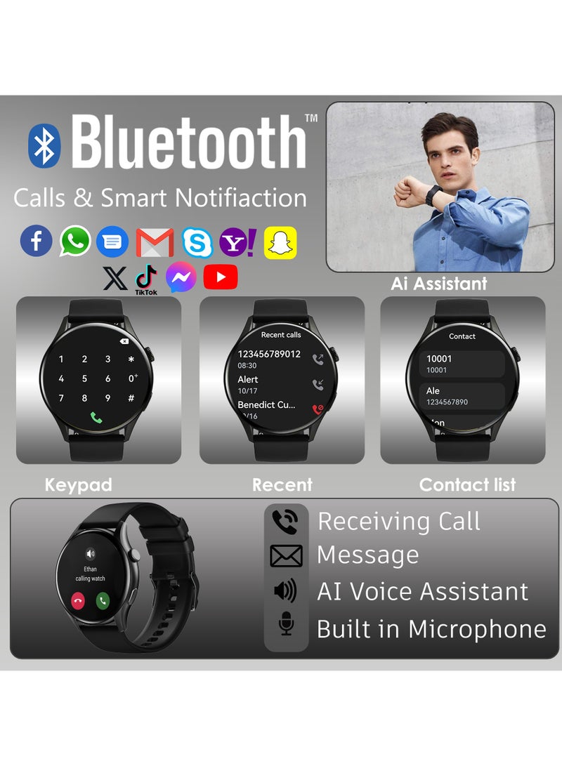 Smart Watch Men Women Dail/Answer Call Text, Waterproof 5ATM Fitness Tracker Watches, Heart Rate, Calorie, SpO2, BP, Sleep Moniter, GPS, Sport 120+ Modes, Amoled Display 1.43, IOS Android Smartwatch