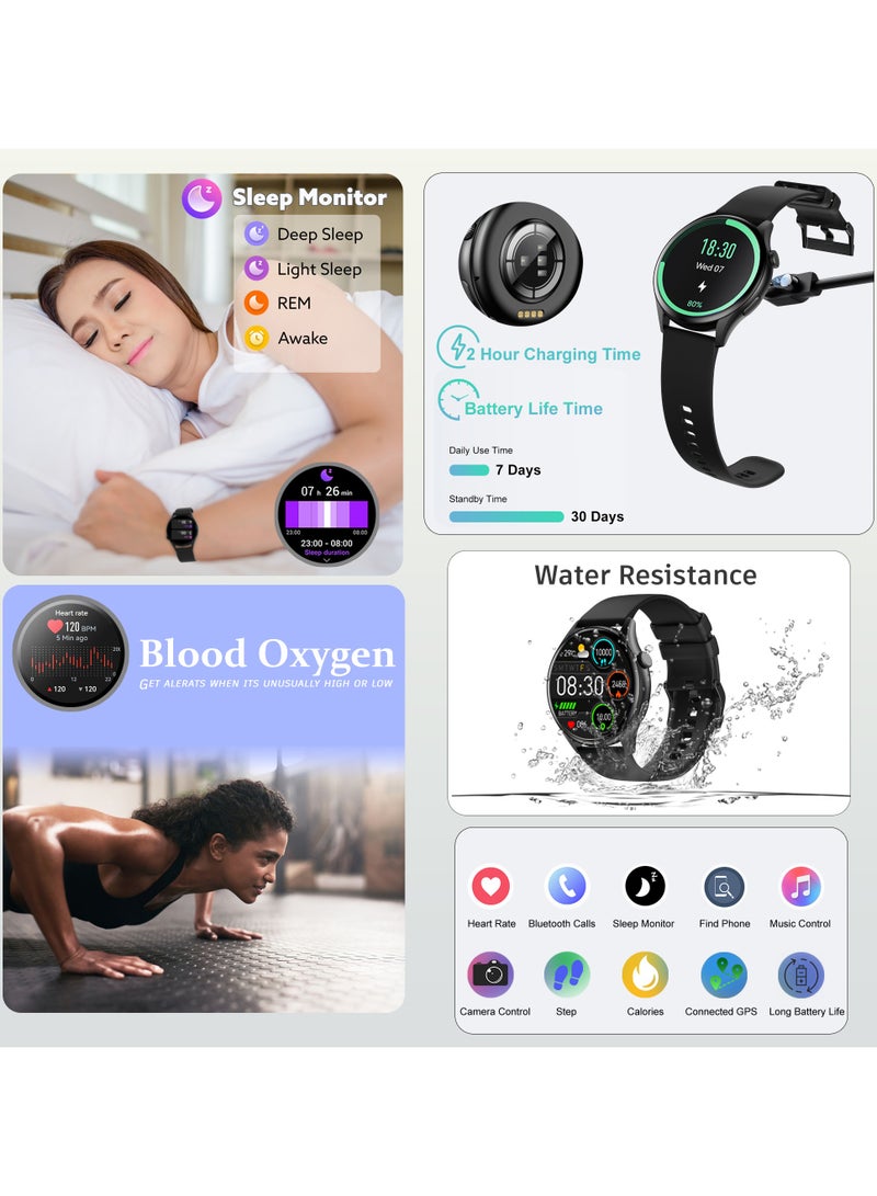 Smart Watch Men Women Dail/Answer Call Text, Waterproof 5ATM Fitness Tracker Watches, Heart Rate, Calorie, SpO2, BP, Sleep Moniter, GPS, Sport 120+ Modes, Amoled Display 1.43, IOS Android Smartwatch
