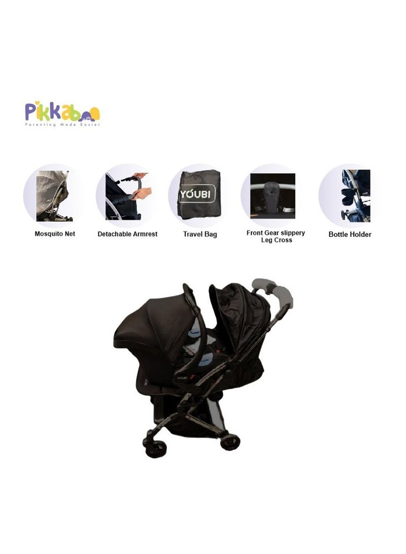 Pikkaboo Youbi Toddler Travel System with New Born Attachment-Black