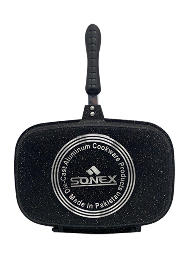 Sonex Diecast Double Grill Pan, Marble Coated With Bakelite Handles, Premium Die-Cast Cookware, Extra Rubber Seal, Korean Technology, Ceramic Coating, Comes With Magnetic Lock 30 cm.