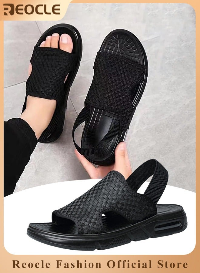 Men's Sandals WovenSoft Sole Black Woven Summer Sandals Hiking Beach Sport Outdoor Sandals Outdoor Leather Closed Toe Beach Shoes