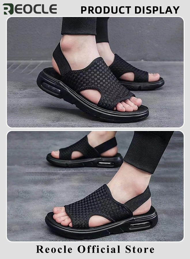 Men's Sandals WovenSoft Sole Black Woven Summer Sandals Hiking Beach Sport Outdoor Sandals Outdoor Leather Closed Toe Beach Shoes