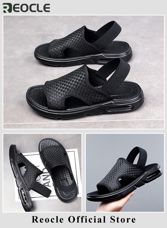 Men's Sandals WovenSoft Sole Black Woven Summer Sandals Hiking Beach Sport Outdoor Sandals Outdoor Leather Closed Toe Beach Shoes