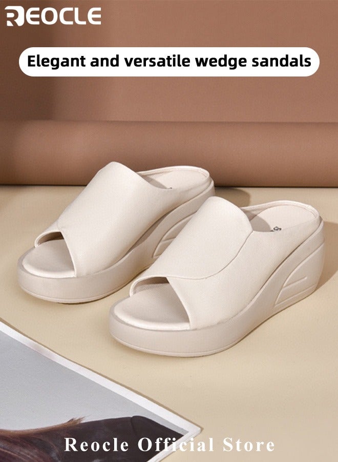 Women's Wedge Platform Sandals Open Toe Slip On Mules Comfortable Fashion Summer Slippers Shoes Fish Mouth Platform Wedge Slippers Sandals